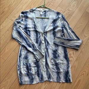 Chico's Elegant Blue and White Cardigan